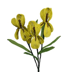 French Glass Beaded Yellow/Brown Iris Flower Bouquet