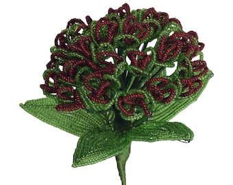 French Glass Beaded Dark Red (Long Stem) Flower