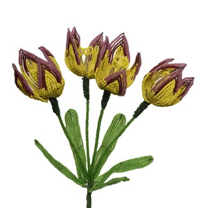 French Glass Beaded  Yellow and Purple Flower Bouquet