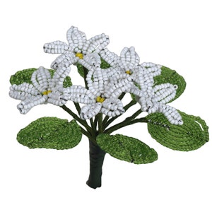 French Glass Beaded White Violet (LGL) Flower Bouquet