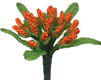 French Glass Beaded Med Orange Rose Bud Flower Bouquet