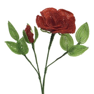 French Glass Beaded Orange Rose & Bud Flower