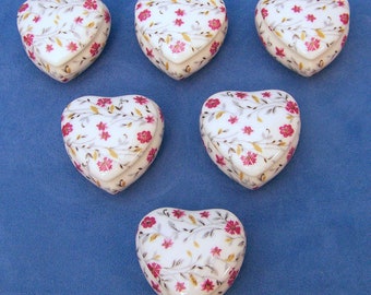 Lot 6 Mini Limoge Limoges Red Print Heart Trinket Box Wedding Party Favor