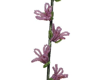 French Glass Beaded Long Pink Stem Flower