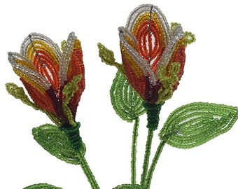 French Glass Beaded Multi-color Rose #2 Flower