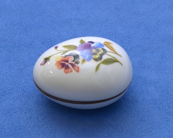 Porcelain Limoge Pansy Medium Egg Trinket Box Limoges
