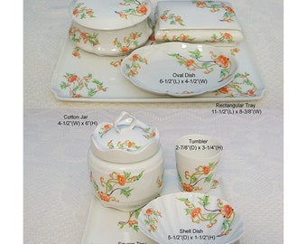 French Limoges "Deco" Cotton Jar, Dresser Tray, Trinket Box, Dish, Tumbler, Isabella Box