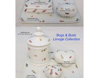 French Limoges "Bugs & Buds" Tray Apothecary Jar Jewelry Heart Egg Trinket Box (Heart Box)