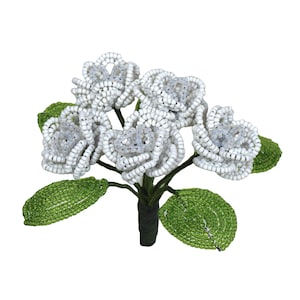 French Glass Beaded Opaline and White Flower Bouquet