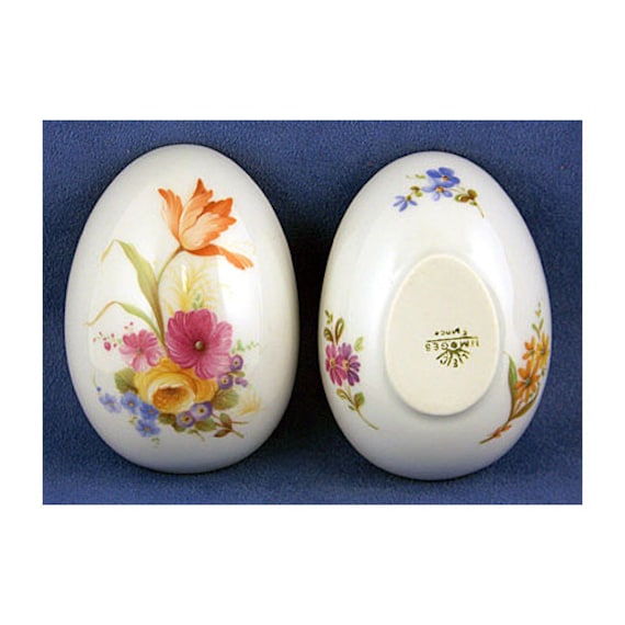 Porcelain Limoges Saxe Tulip Large Egg Trinket Box Limoges