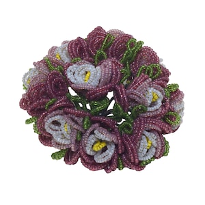 French Glass Beaded Pink & White Rose Cluster Rosette
