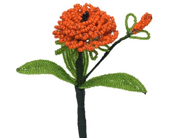 Orange Zinnias with Orange Bud French Beaded Flower