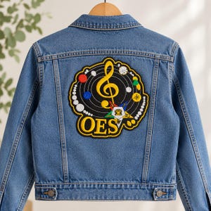 OES Music Patch, Order of the Eastern Star Embroidered Appliqué, Treble Clef Musical Patch, Masonic Sister Gift, Large Jacket Patch