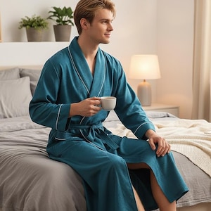Men's Mulberry Silk Robe, Kimono Style Silk Robe for Men, Lightweight Luxury Loungewear, Shawl Collar