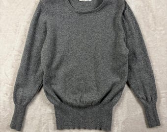 VTG フォレストネイチャー 100%カシミヤ クルーネックセーター グレー リブトリム 長袖