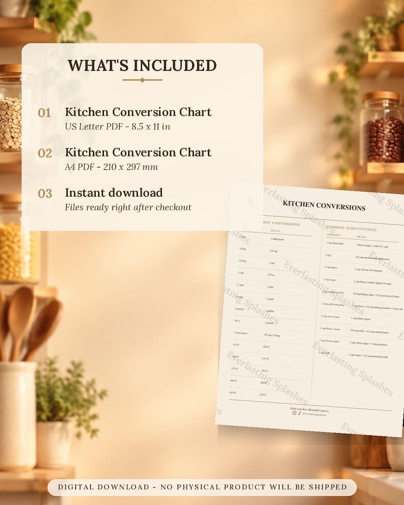 Kitchen Conversion Chart Printable, Cooking Measurement Guide Baking ...