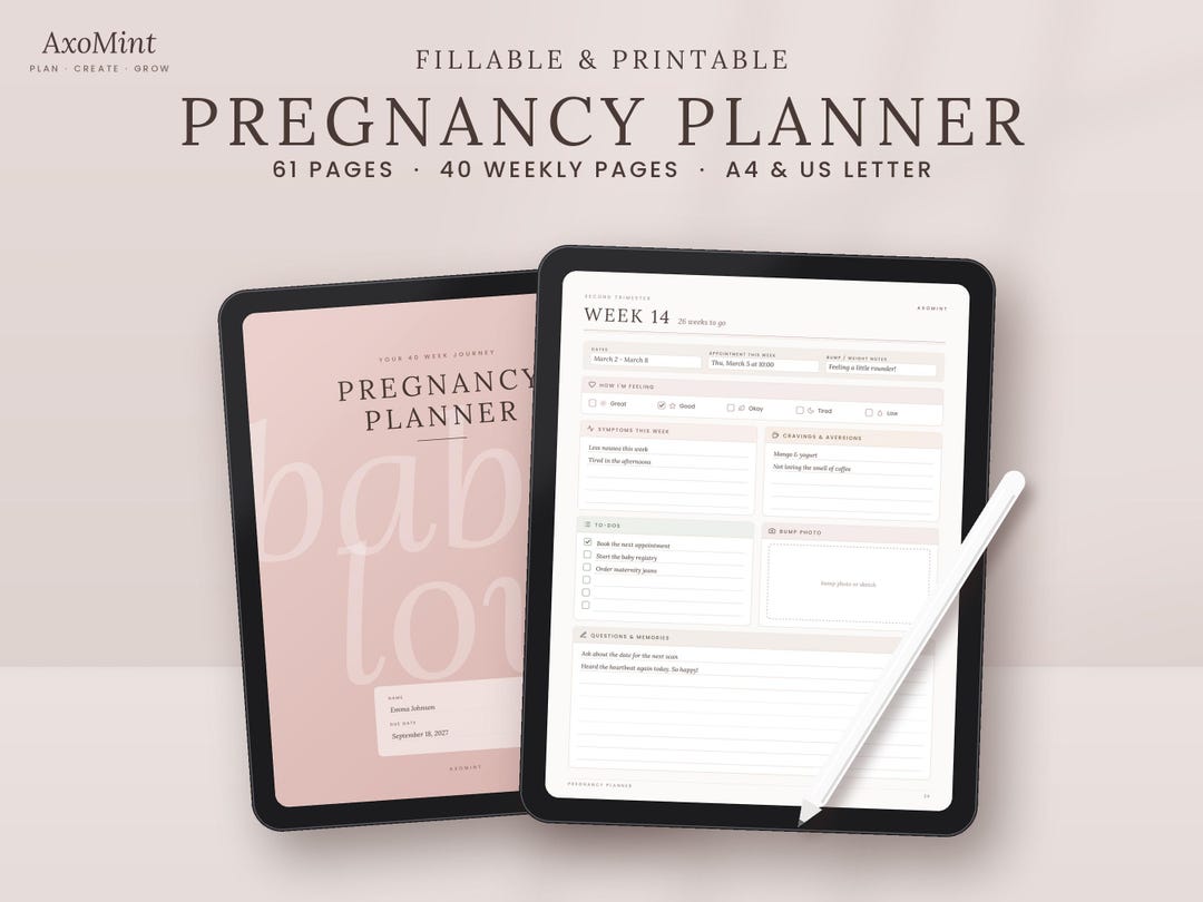 Pregnancy Planner Printable, Fillable PDF Pregnancy Journal, 40 Week ...