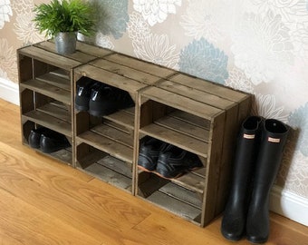 Crate Shoe Rack and Bench. Easy to Fix Together, No Drilling. Excellent Quality Sturdy Shoe Storage. Dark Brown.