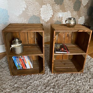 Rustic Bedside Table Crates Set of 2 Medium Brown Wooden