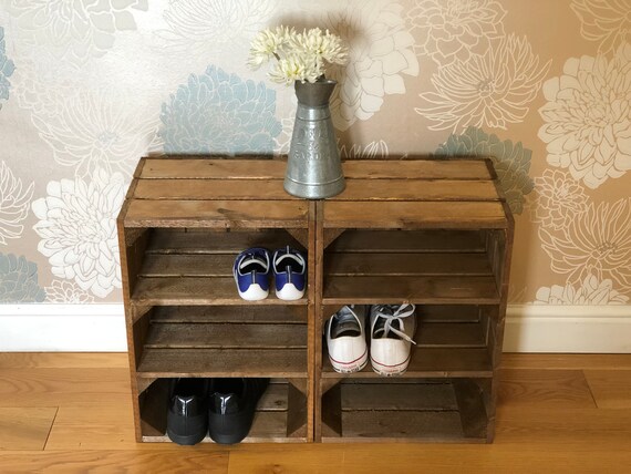 Tall SHOE RACK Various Sizes, Wooden Rustic Apple Crate Shoe Rack, Narrow  and Tall Shoe Storage Extra Depth 