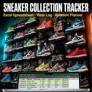 Sneaker Collection Tracker Excel | Wear Log, Rotation Planner (Digital Download)