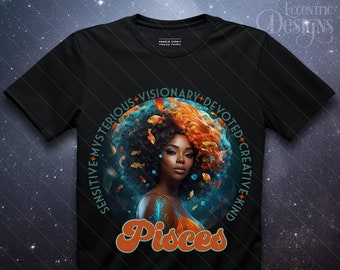 Digital Astrology Zodiac Woman Iron on Transfer Tshirt | Pisces | Shirt Tee | PNG | Clipart | African American | Women | Birthday Horoscope