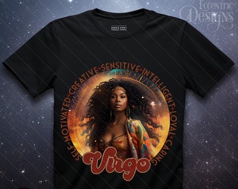 Digital Astrology Zodiac Woman Iron on Transfer Tshirt | Virgo | Shirt Tee | PNG | Clipart | African American | Women Birthday | Horoscope