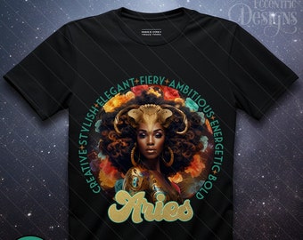 Digital Astrology Zodiac Woman Iron on Transfer Tshirt | Aries | Shirt Tee | PNG | Clipart | African American | Women | Birthday Horoscope