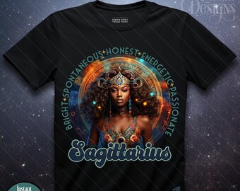 Digital Astrology Zodiac Woman Iron on Transfer Tshirt | Sagittarius | Shirt Tee | PNG Clipart | African American | Women Birthday Horoscope