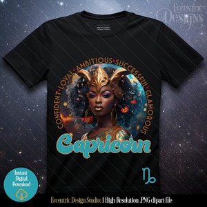 Digital Astrology Zodiac Woman Iron on Transfer Tshirt | Capricorn | Shirt Tee | PNG | Clipart | African American Women | Birthday Horoscope