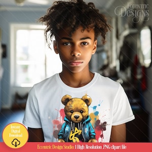 Digital Teddy Bear Iron on Transfer Tshirt | Shirt | PNG | Clipart | Cut File | Men Teen | Hip Hop | Urban Graffiti Sneakerhead Graphic Tee