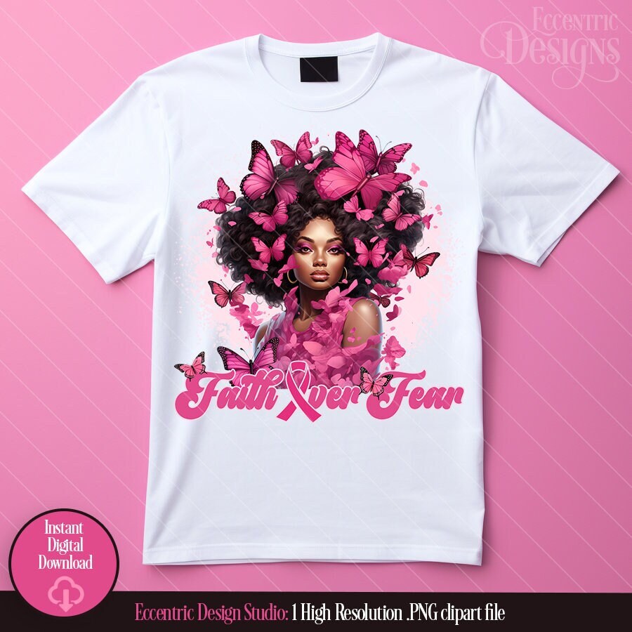 Digital Breast Cancer Awareness Woman Iron on Transfer Tshirt Design | Shirt Tee Clipart | African American | Women Clothing | Survivor PNG