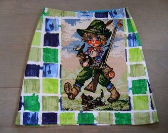 Embroidered Linen A-Line Skirt: Little Huntsman Design, Size Large