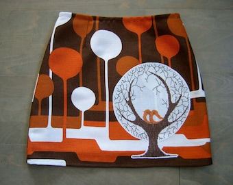 Vintage Fabric Skirt: Embroidered Birds Appliqué, Size Extra Small