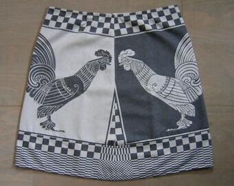 Twee Hanen theedoeken rok, A-lijn rok, nieuwe theedoeken, jacquard geweven katoenen rok, kemphanen, licht en donkergrijs, ALLE maten