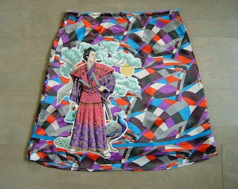 Samurai Embroidery Skirt: Silk Lined A-Line, Upcycled Medium