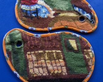 Upcycled Wool Potholder Set: Yin Yang Embroidered Coasters