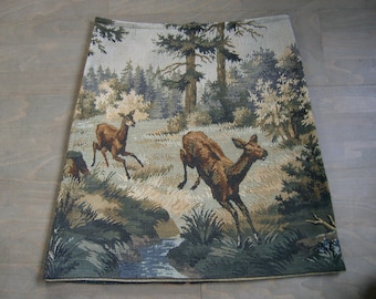 Vintage Tapestry Skirt: Deer Landscape, Donegal Tweed, Size Large