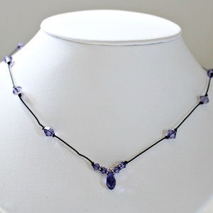 December Birthstone Necklace, Tanzanite Necklace, Station Necklace, Dainty Jewelry Women, Tanzanite Swarovski, Purple Jewelry For Woman