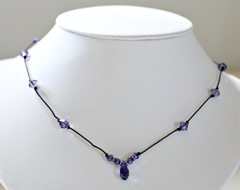 December Birthstone Necklace, Tanzanite Necklace, Station Necklace, Dainty Jewelry Women, Tanzanite Swarovski, Purple Jewelry For Woman