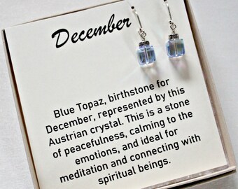 Swarovski Light Sapphire Cube Earrings: Sterling Silver December Birthstone