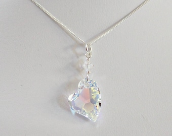Swarovski Crystal Heart Pendant Necklace: Iridescent AB, Sterling