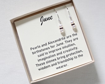 Pearl and Alexandrite Earrings: Sterling Silver June Birthstone