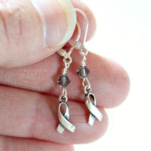 Brain Cancer Awareness Earrings, Parkinsons Disease, Nurse Gift, Brain Tumor, Brain Cancer Gift, Survivor Gift, Silver Awareness Ribbon
