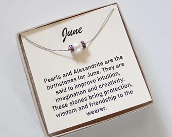 Pearl and Alexandrite Necklace, June Birthstone, Handmade