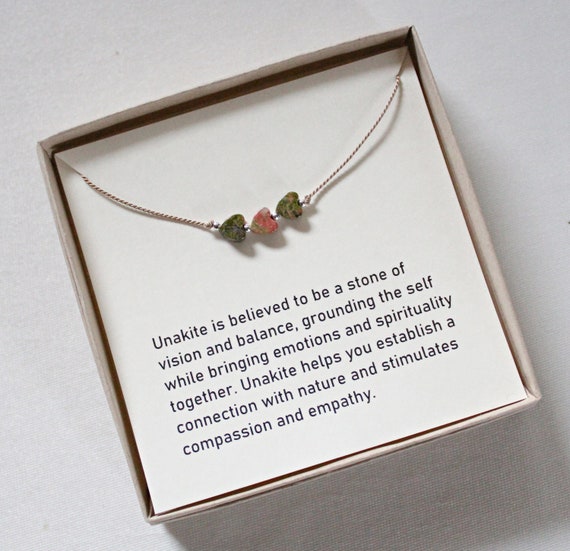 Small Unakite Necklace, Three Heart Necklace, For Her Under 20, Christmas Gift, Mothers Day For Her, Teenage Girl Present, Grounding Stone