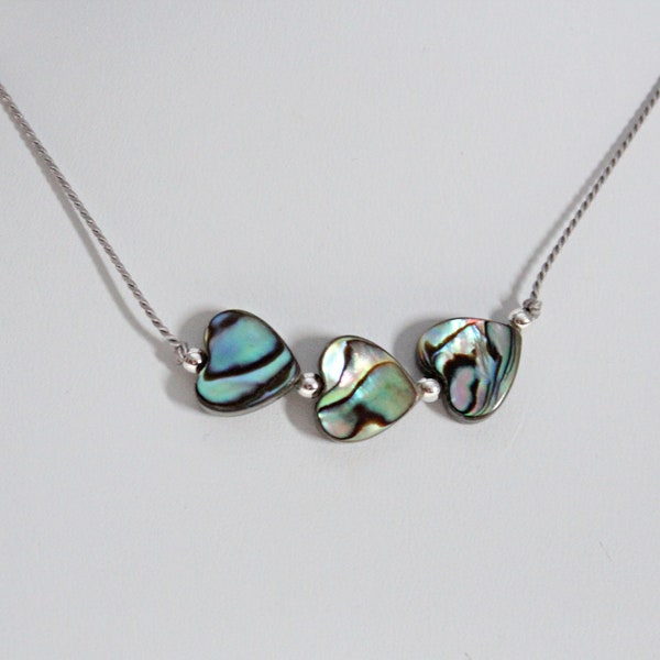 Abalone Heart Necklace, Unique Valentine Heart Gift, Mothers Day Necklace For Her, Handcrafted, Three Heart Necklace, Unique Gift Under 20