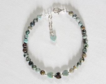 African Turquoise Heart Stone Bracelet: 925 Sterling Silver, Handcrafted