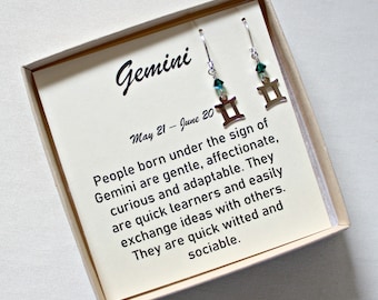Gemini Earrings Silver, June Zodiac Jewelry, Niece Birthday Gift, Unique Jewelry Gifts For Women, May Birthday, May Birthstone Gift For Girl