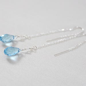 Aquamarine Swarovski Sterling Silver Threader Earrings: Bridesmaid Jewelry